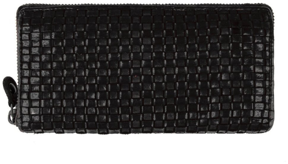 Вместительный женский кошелек из натуральной кожи с плетением Ashwood D81 94426 (черного цвета) modnotak фото №1