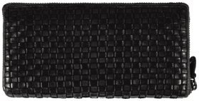 Вместительный женский кошелек из натуральной кожи с плетением Ashwood D81 94426 (черного цвета)