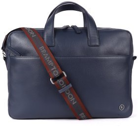 Мужская сумка из качественной прочной кожи для ноутбука до 15" Brampton London Commandeer 94526 синего цвета