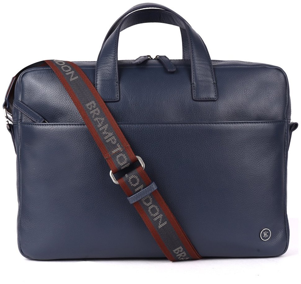 Мужская сумка из качественной прочной кожи для ноутбука до 15" Brampton London Commandeer 94526 синего цвета modnotak фото №1