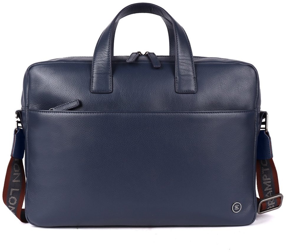 Мужская сумка из качественной прочной кожи для ноутбука до 15" Brampton London Commandeer 94526 синего цвета modnotak фото №3