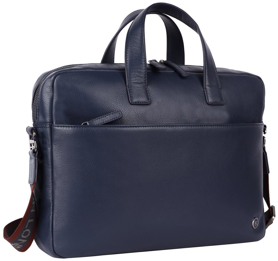 Мужская сумка из качественной прочной кожи для ноутбука до 15" Brampton London Commandeer 94526 синего цвета modnotak фото №4