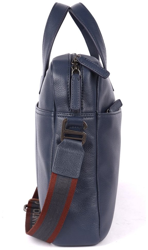 Мужская сумка из качественной прочной кожи для ноутбука до 15" Brampton London Commandeer 94526 синего цвета modnotak фото №5