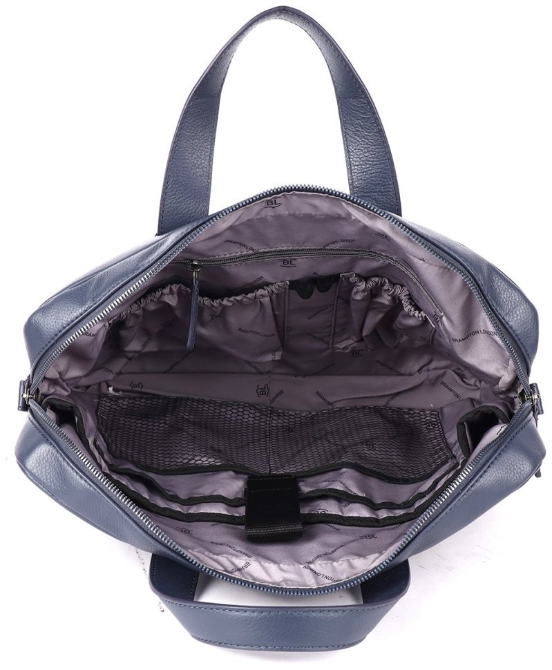 Мужская сумка из качественной прочной кожи для ноутбука до 15" Brampton London Commandeer 94526 синего цвета modnotak фото №7