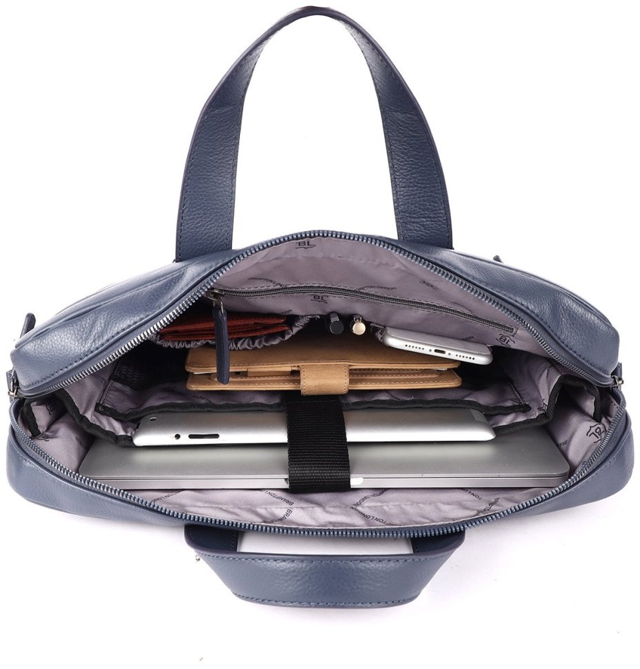 Мужская сумка из качественной прочной кожи для ноутбука до 15" Brampton London Commandeer 94526 синего цвета modnotak фото №8