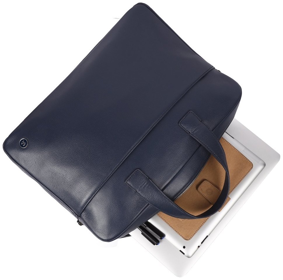 Мужская сумка из качественной прочной кожи для ноутбука до 15" Brampton London Commandeer 94526 синего цвета modnotak фото №9