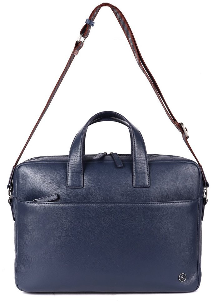 Мужская сумка из качественной прочной кожи для ноутбука до 15" Brampton London Commandeer 94526 синего цвета modnotak фото №11