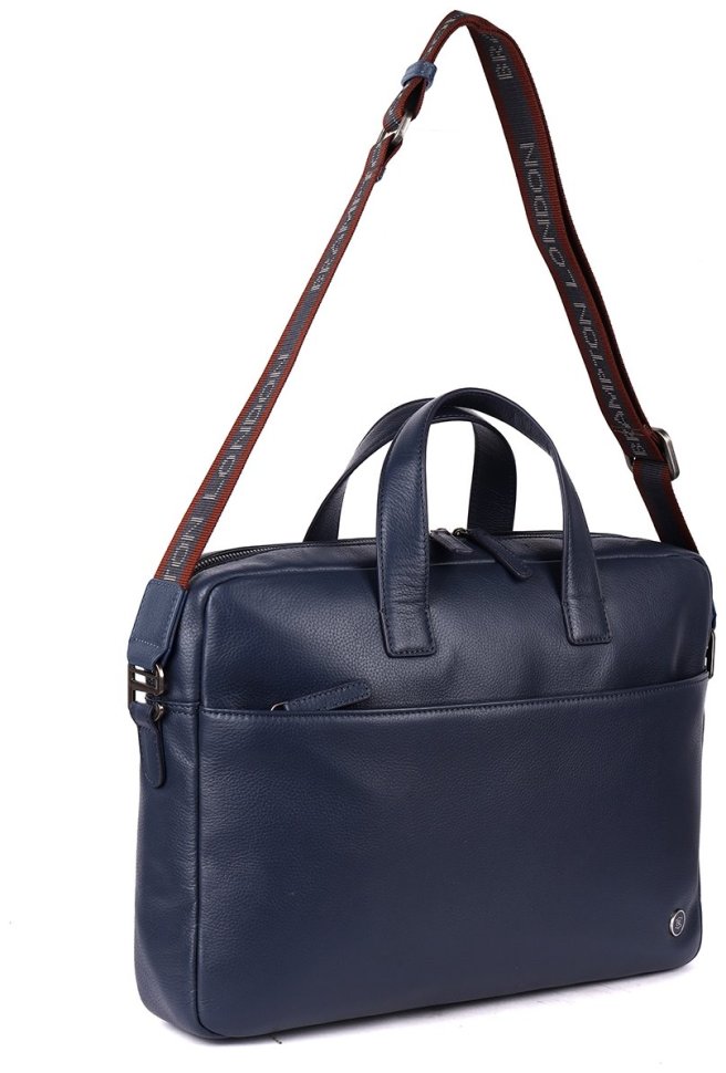 Мужская сумка из качественной прочной кожи для ноутбука до 15" Brampton London Commandeer 94526 синего цвета modnotak фото №12