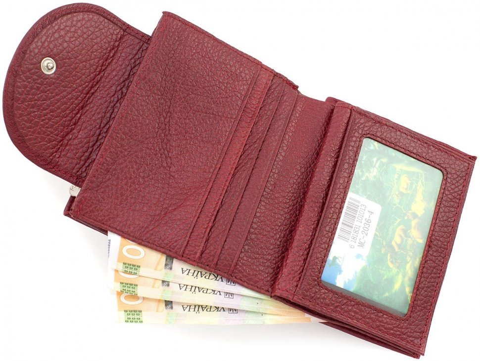 Темно-червоний гаманець подвійного складання з натуральної шкіри Marco Coverna (18887)