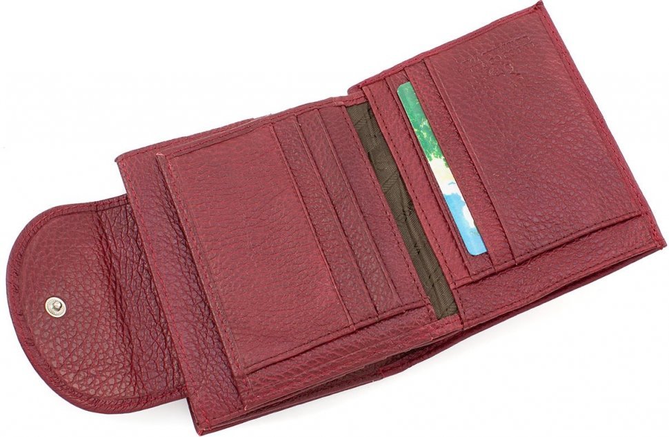 Темно-червоний гаманець подвійного складання з натуральної шкіри Marco Coverna (18887)