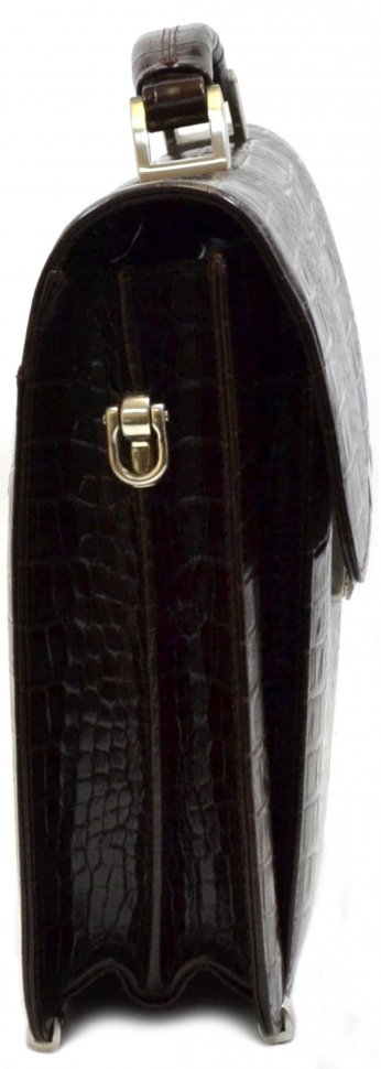 Мужской кожаный портфель коричневого цвета под крокодила Desisan (19117)