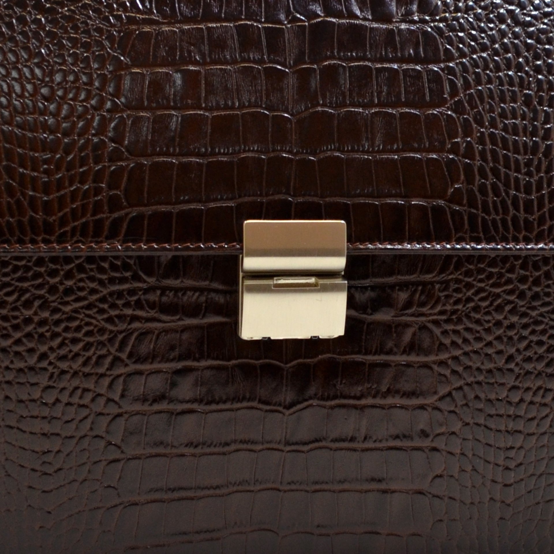 Мужской кожаный портфель коричневого цвета под крокодила Desisan (19117)