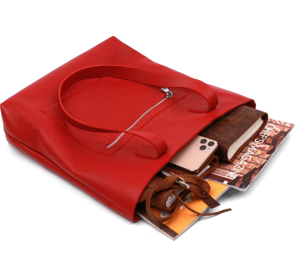 Шкіряна сумка жіноча сумка-шоппер червоного кольору Shvigel (16355)