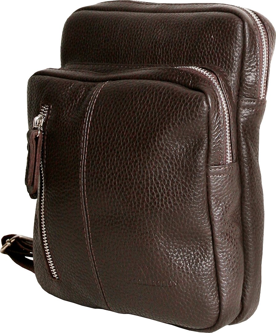 Повседневная мужская сумка-слинг из натуральной коричневой кожи Vip Collection (21093)
