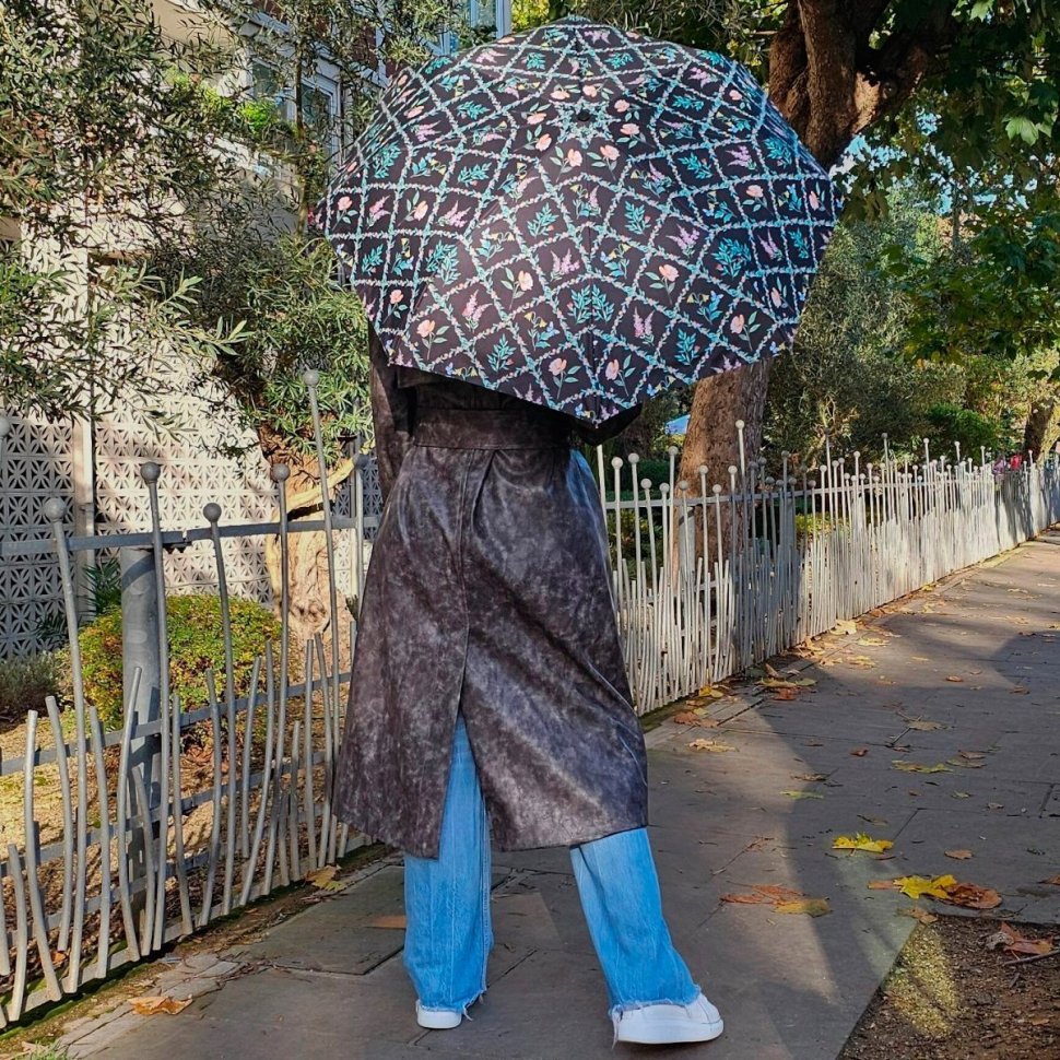 Женский зонт Fulton L354 Minilite-2 Cottage Garden (механика, складной, черного цвета с принтом цветов) 95526 modnotak фото №2