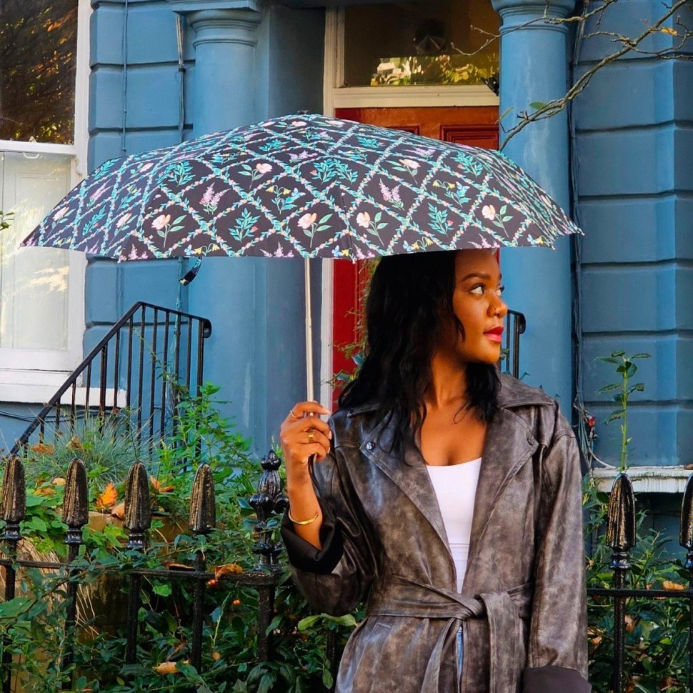 Женский зонт Fulton L354 Minilite-2 Cottage Garden (механика, складной, черного цвета с принтом цветов) 95526 modnotak фото №3