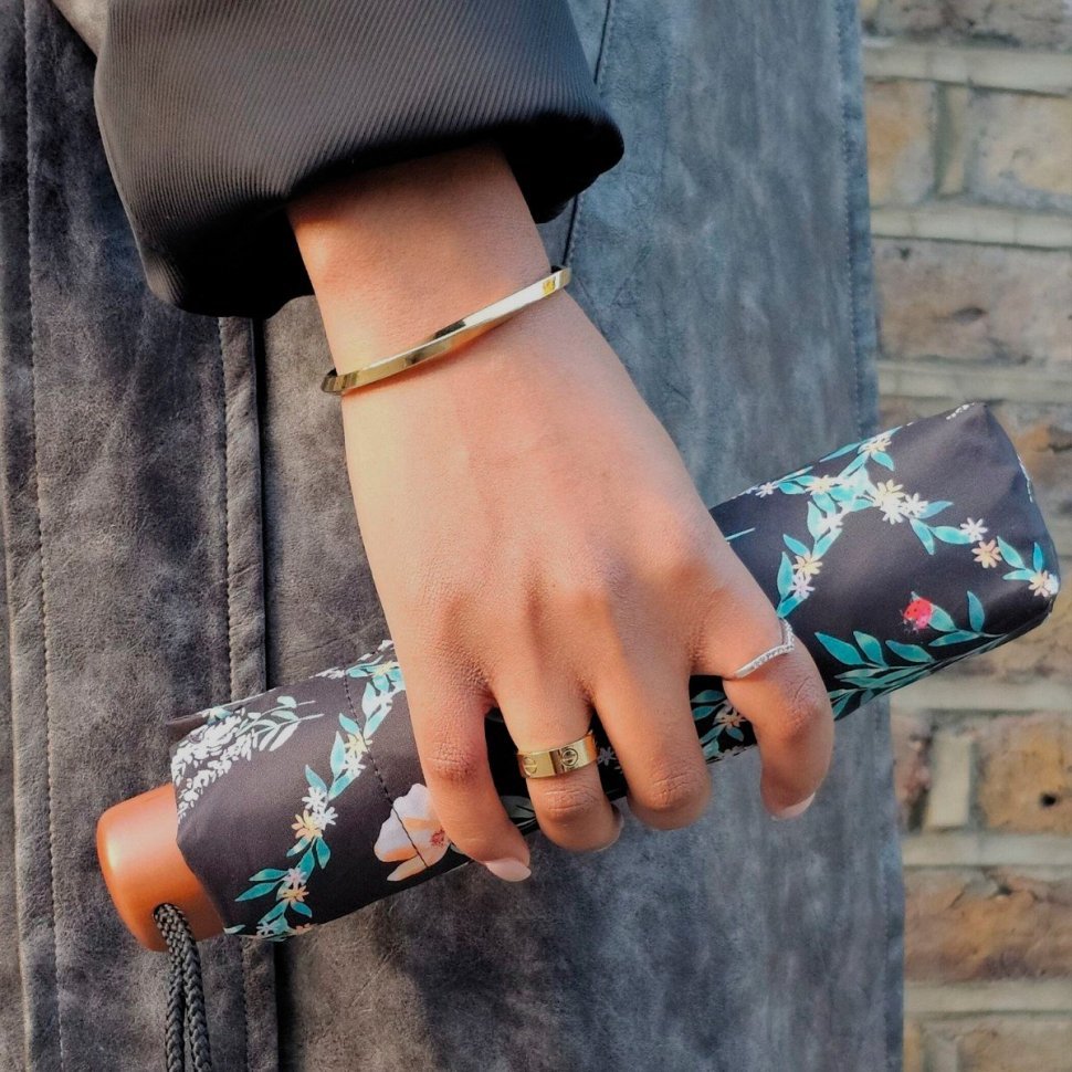 Женский зонт Fulton L354 Minilite-2 Cottage Garden (механика, складной, черного цвета с принтом цветов) 95526 modnotak фото №4