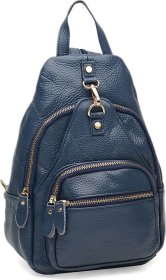 Шкіряний жіночий рюкзак синього кольору Borsa Leather (21298)