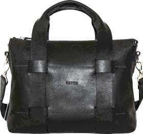 Шкіряна чоловіча сумка чорного кольору з ручками і ременем на плече VATTO (11967)
