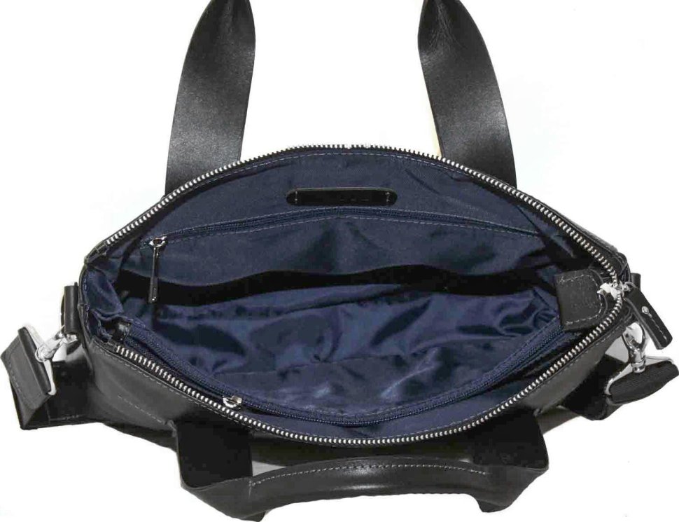 Кожаная мужская сумка черного цвета с ручками и ремнем на плечо VATTO (11967)