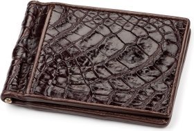 Мужской зажим для денег из натуральной кожи крокодила коричневого цвета CROCODILE LEATHER (024-18052)