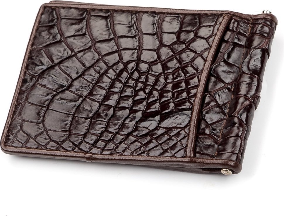 Мужской зажим для денег из натуральной кожи крокодила коричневого цвета CROCODILE LEATHER (024-18052)