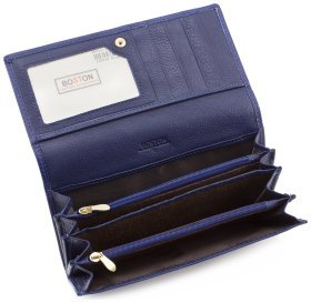 Шкіряний гаманець із золотистою фурнітурою синього кольору BOSTON (16210)