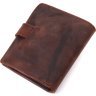 Компактний чоловічий гаманець темно-коричневого кольору із добротної вінтажної шкіри KARYA (2421328) - 2