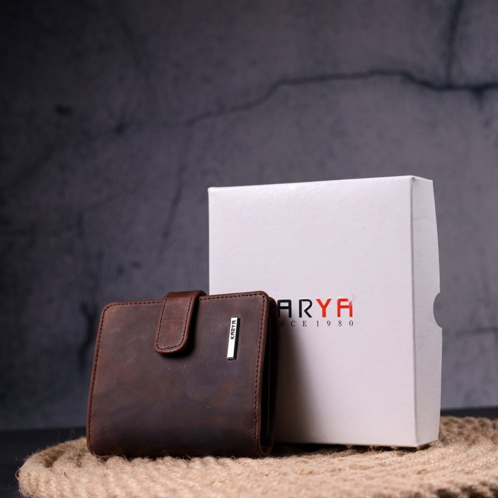 Компактный мужской кошелек темно-коричневого цвета из добротной винтажной кожи KARYA (2421328)