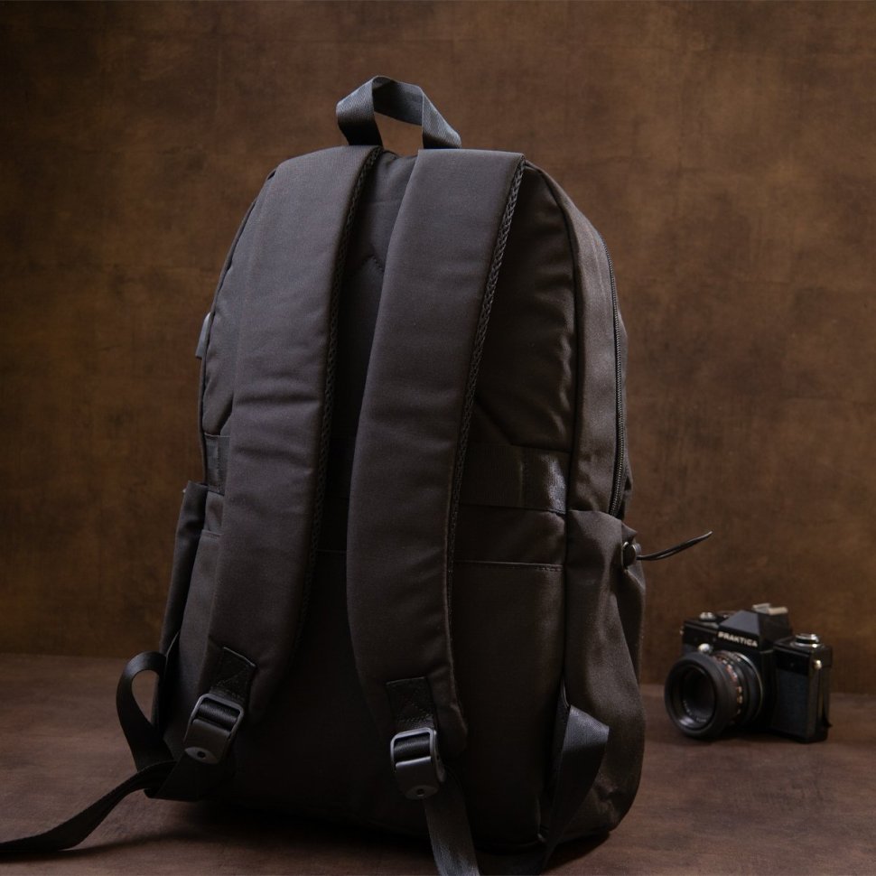 Чорний повсякденний текстильний рюкзак з відділом під ноутбук Vintage (20622)