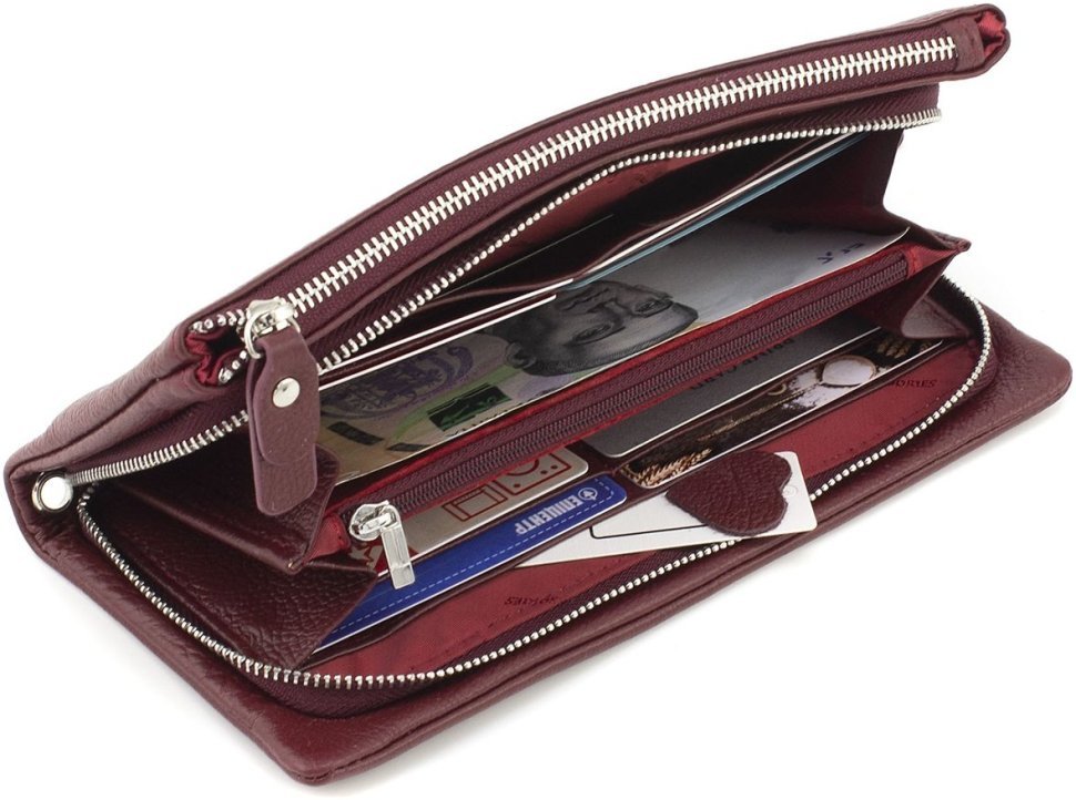 Бордовий жіночий гаманець-клатч із натуральної шкіри на два відділення ST Leather 1767426