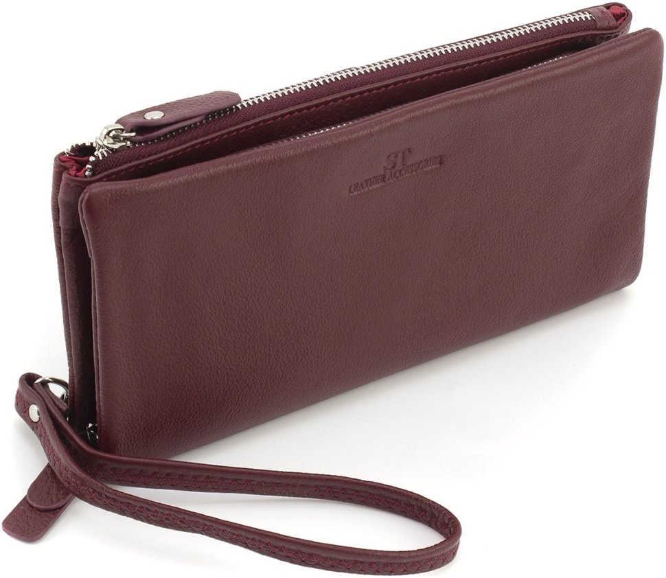 Бордовый женский кошелек-клатч из натуральной кожи на два отделения ST Leather 1767426