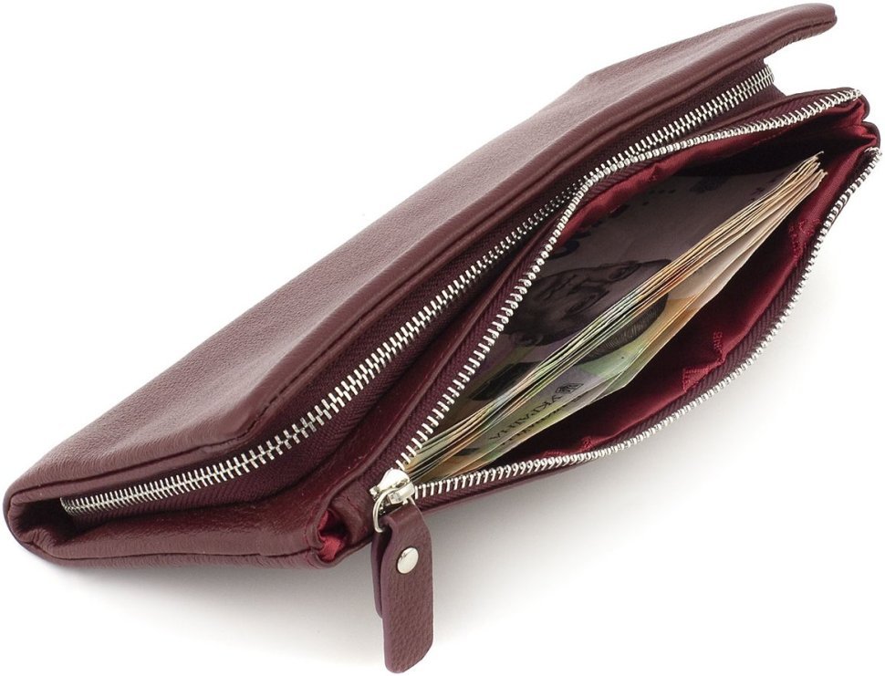 Бордовий жіночий гаманець-клатч із натуральної шкіри на два відділення ST Leather 1767426