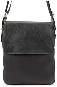 Плечевая мужская сумка из фактурной кожи черного цвета с клапаном Tiding Bag 77526
