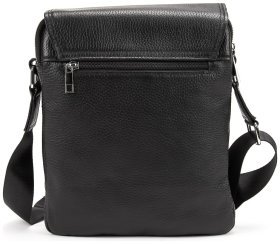 Плечевая мужская сумка из фактурной кожи черного цвета с клапаном Tiding Bag 77526
