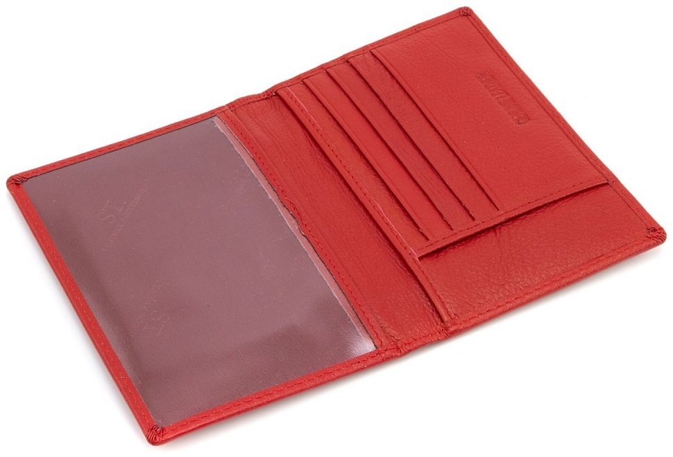 Кожаная в красном цвете обложка для паспорта и отделениями для карточек ST Leather 97726 modnotak фото №4