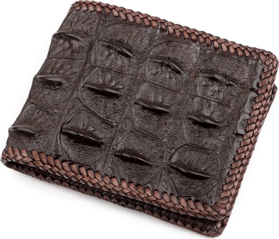 Якісне портмоне з коричневої шкіри крокодила без монетниці CROCODILE LEATHER (024-18237)