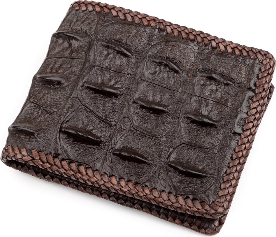 Качественное портмоне из коричневой кожи крокодила без монетницы CROCODILE LEATHER (024-18237) modnotak фото №1