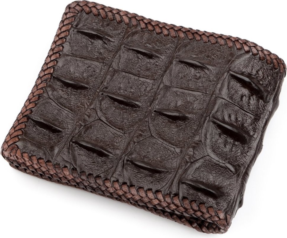 Качественное портмоне из коричневой кожи крокодила без монетницы CROCODILE LEATHER (024-18237)