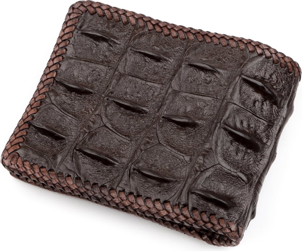 Качественное портмоне из коричневой кожи крокодила без монетницы CROCODILE LEATHER (024-18237) modnotak фото №2