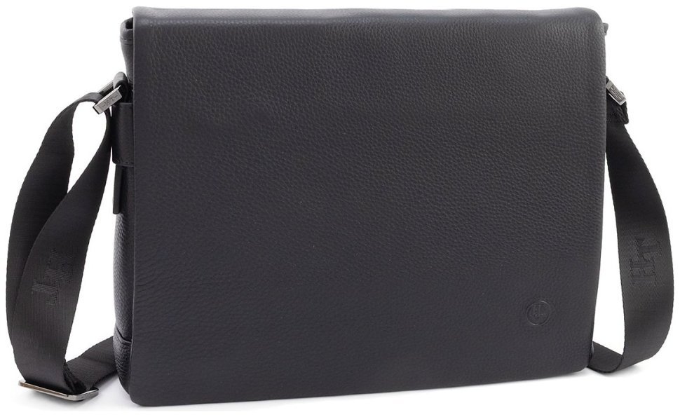 Горизонтальная кожаная сумка мессенджер формата А4 - H.T Leather 107926 черная modnotak фото №1