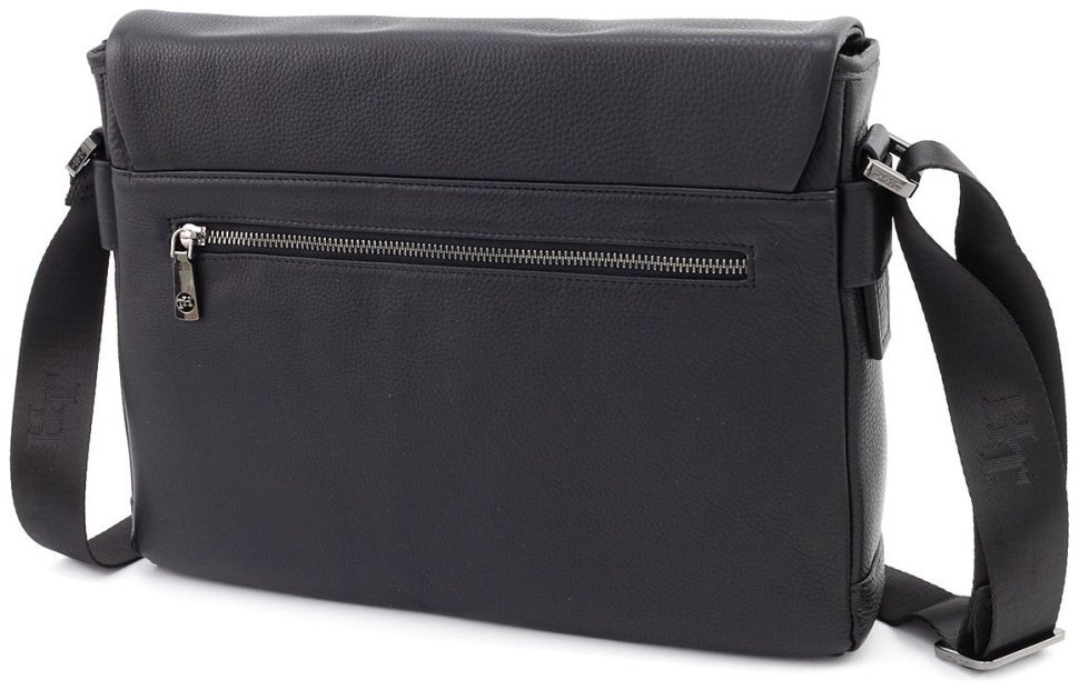 Горизонтальная кожаная сумка мессенджер формата А4 - H.T Leather 107926 черная modnotak фото №5