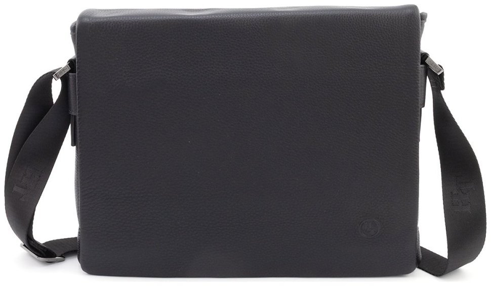 Горизонтальная кожаная сумка мессенджер формата А4 - H.T Leather 107926 черная modnotak фото №6