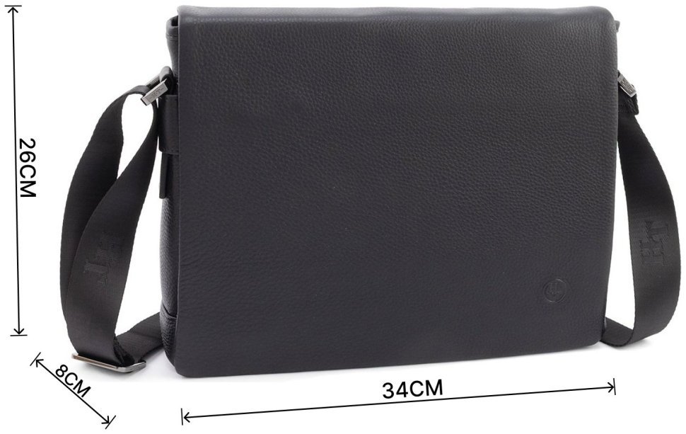 Горизонтальная кожаная сумка мессенджер формата А4 - H.T Leather 107926 черная modnotak фото №3