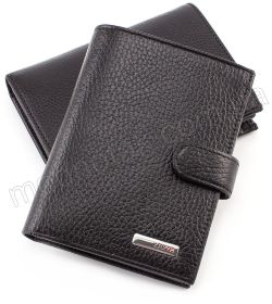 Чоловічий гаманець чорного кольору з фіксацією на кнопку KARYA (0957-45)
