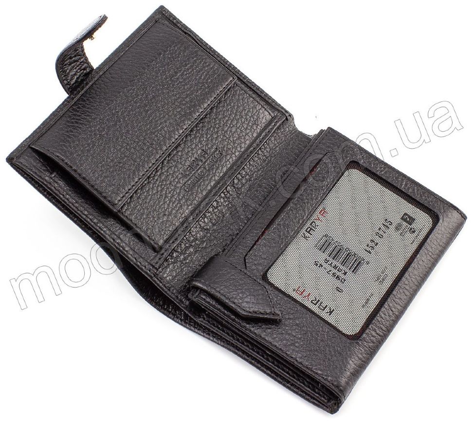 Чоловічий гаманець чорного кольору з фіксацією на кнопку KARYA (0957-45)