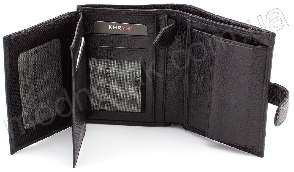 Мужской кошелек черного цвета с фиксацией на кнопку KARYA (0957-45)