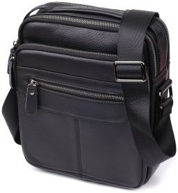 Мужская вертикальная сумка барсетка из натуральной кожи через плечо Vintage 98126 черного цвета