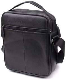 Мужская вертикальная сумка барсетка из натуральной кожи через плечо Vintage 98126 черного цвета