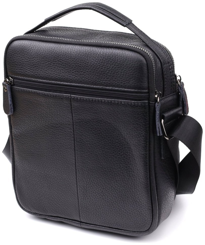 Мужская вертикальная сумка барсетка из натуральной кожи через плечо Vintage 98126 черного цвета modnotak фото №2